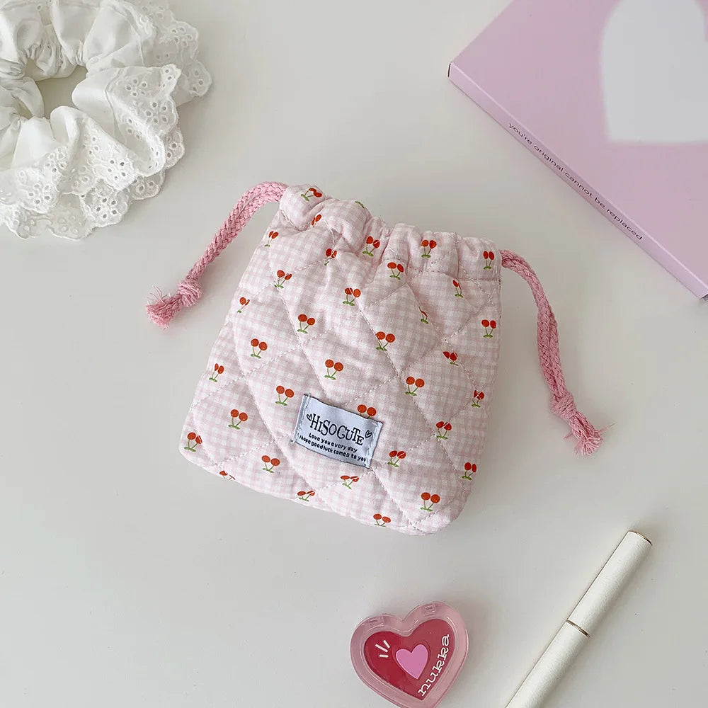 Quilted Drawstring Makeup Bag – Cute Travel Toiletry Pouch