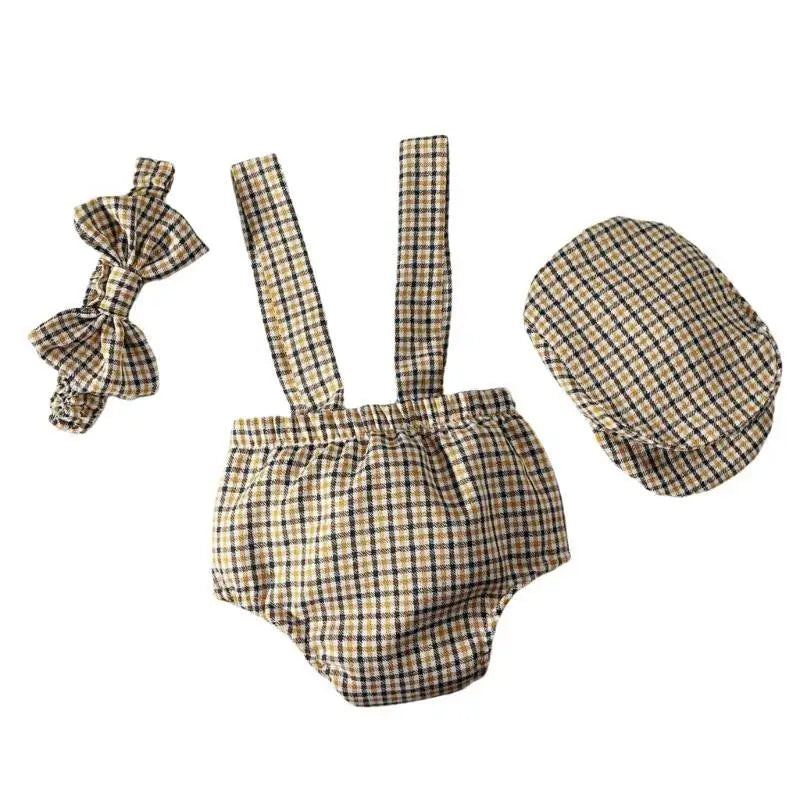 Newborn Boy Gentleman Outfit – Checkered Pants, Hat & Bowtie