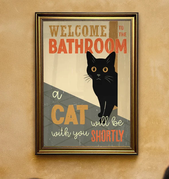 Funny Cat Bathroom Canvas Wall Art Print – Cat Lover Gift Canvas Wall Art Print Peaceful Pleasures Health and Wellness TR12276-5 40x60cm Unframed