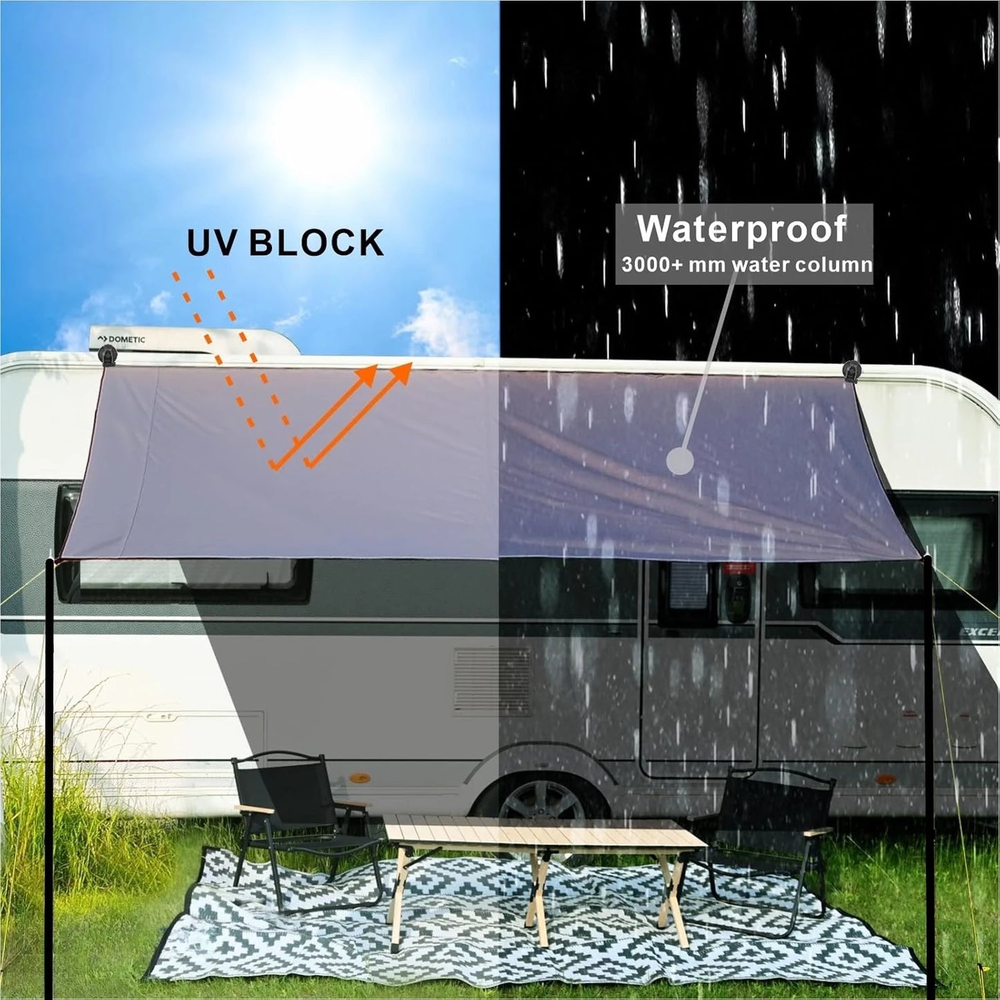 Rtractable Vehicle Awnings Waterproof UV-Resistant Sun Canopy 2x3M 2x4M Campervan Shelter for Car SUV Vans Outdoor Camping Tents Peaceful Pleasures Health and Wellness