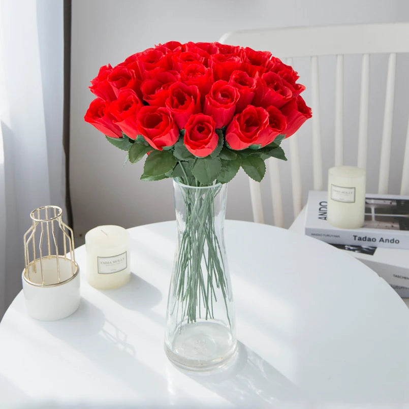 Red Silk Rose Bouquet 10 Pcs – Artificial Flowers for Weddings