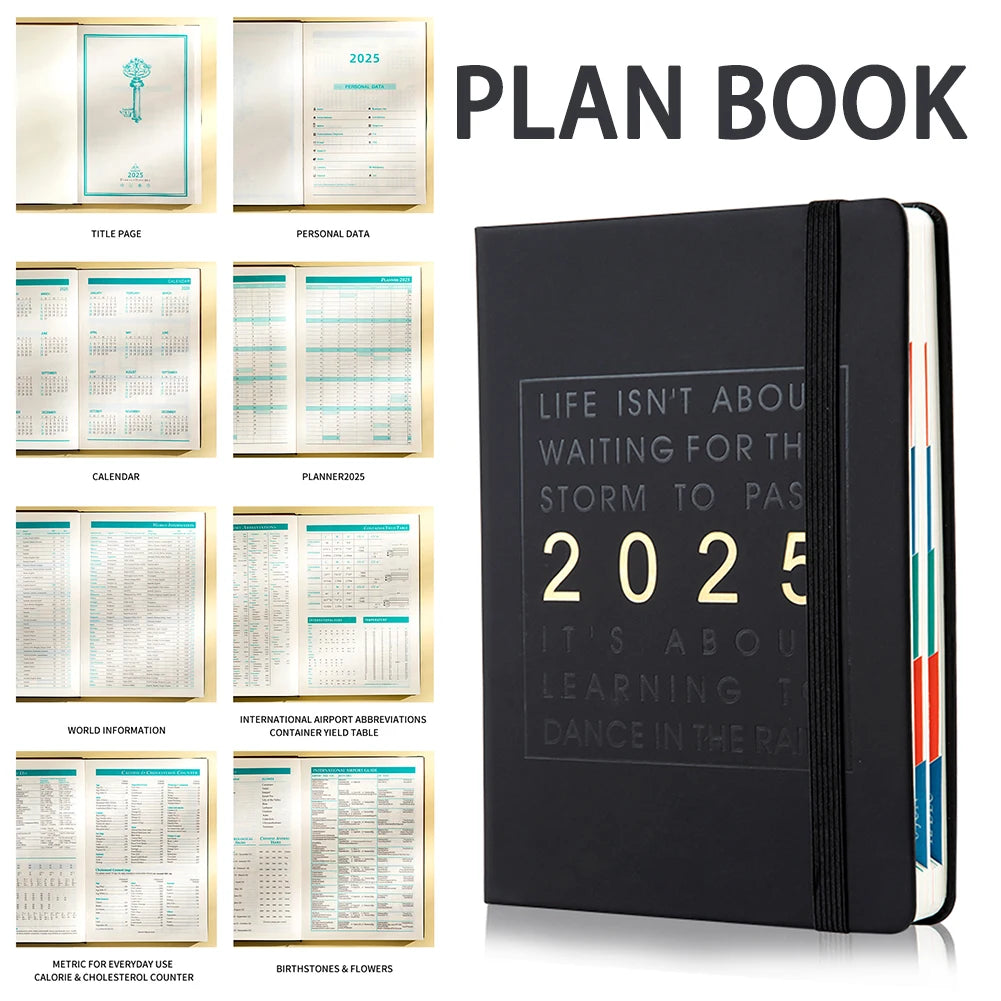 2025 Yearly English Schedule Book 365-day Planner Notebook Time Management Organiser Daily Learn Goal Planner Efficiency Manual Peaceful Pleasures Health and Wellness