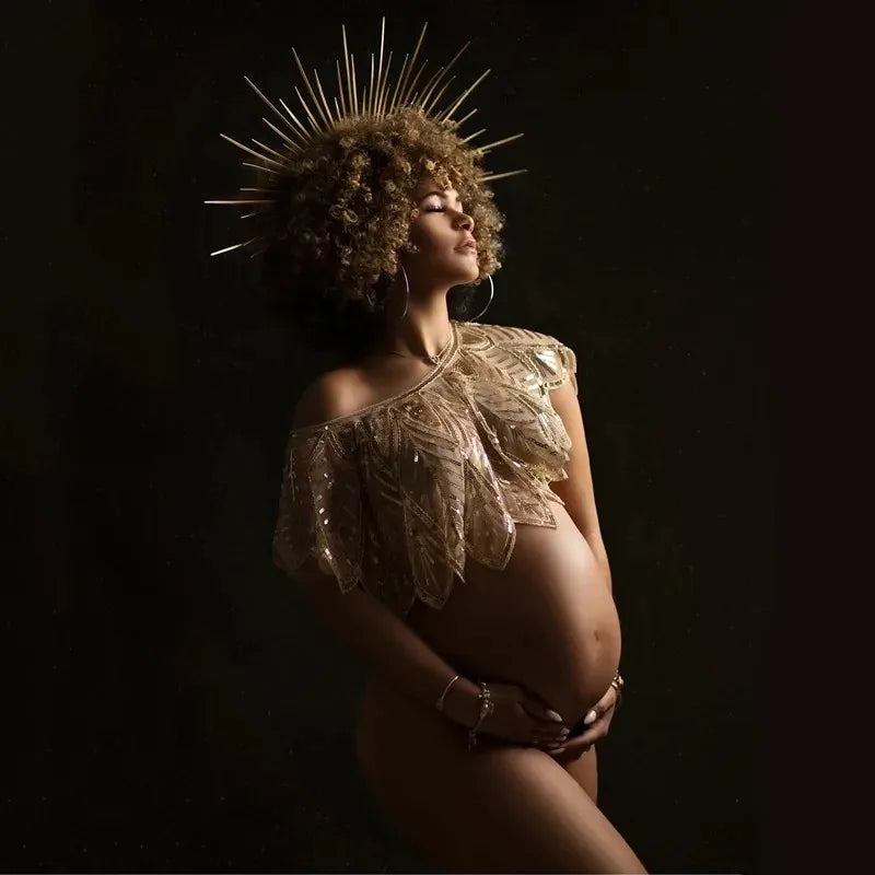 Beaded Maternity Photography Wrap - Roaring 20s Style Evening Shawl - Glamorous Pregnancy Photo Prop (See-Through Design) Peaceful Pleasures Health and Wellness