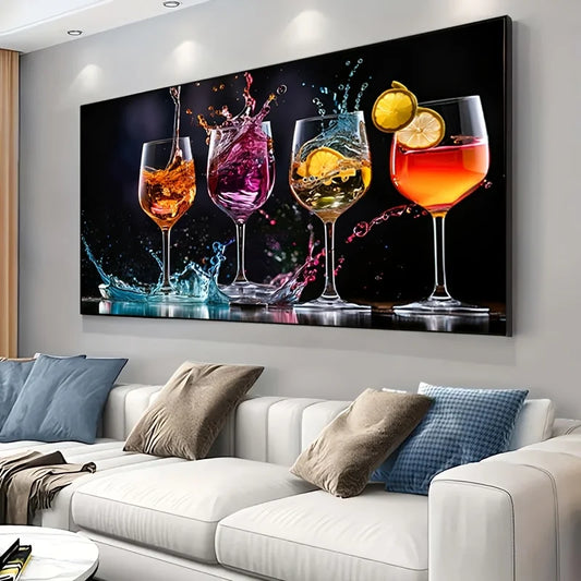 1pc Vibrant Wine & Cocktail Glasses Canvas Art, Frameless Modern Wall Decor for Living Room, Colorful Splash Design Room Decor Peaceful Pleasures Health and Wellness ZLH4326 20x40cm No Frame