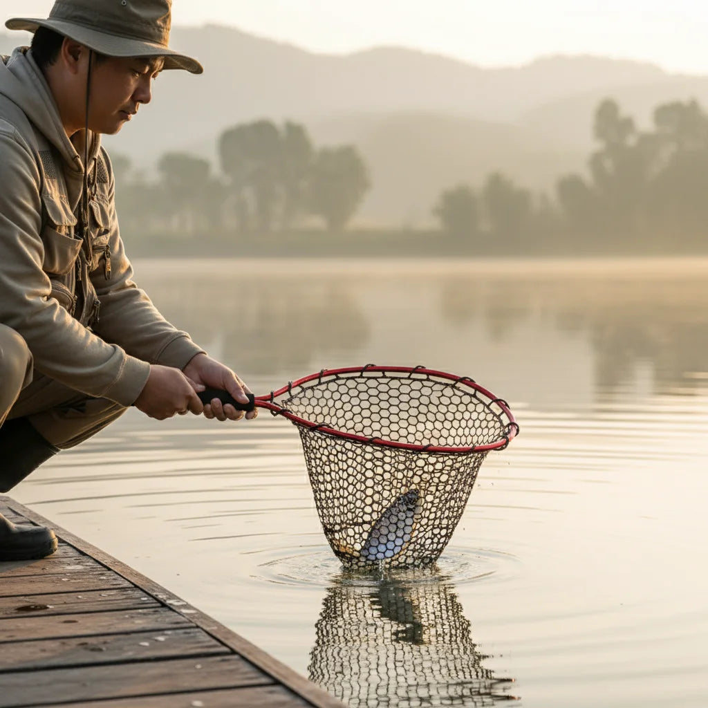 Aluminum Alloy Fishing Net With Silicone Mesh For Shrimp Raft Fishing Portable Foldable Design 37x31cm Peaceful Pleasures Health and Wellness
