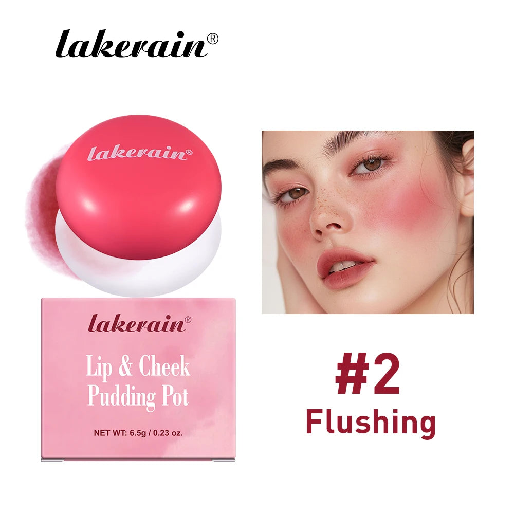 Lakerain Lip & Cheek Pudding Pot Natural Cheek Face Lip 2 IN 1 Waterproof Blusher High Color Rendering Smooth Brightening Peaceful Pleasures Health and Wellness Flushing