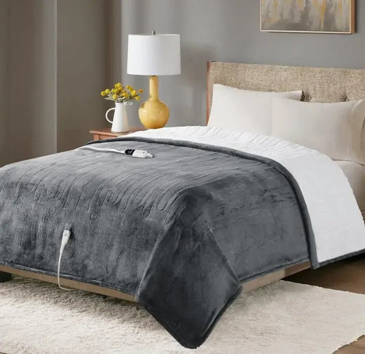 Twin Size Electric Heated Blanket, Washable with Auto Shut Off Timer and 6 Heat Settings, Grey Peaceful Pleasures Health and Wellness United States