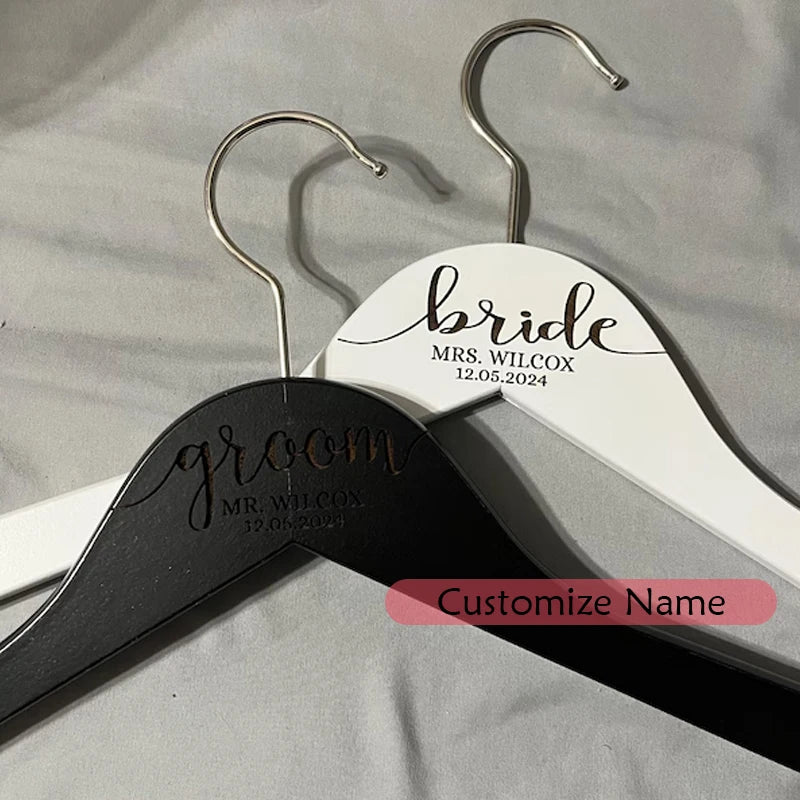 Personalized Bride & Groom Engraved Wood Hangers | Set of 2 Personalized Wedding Hanger Peaceful Pleasures Health and Wellness custom name 2PCS