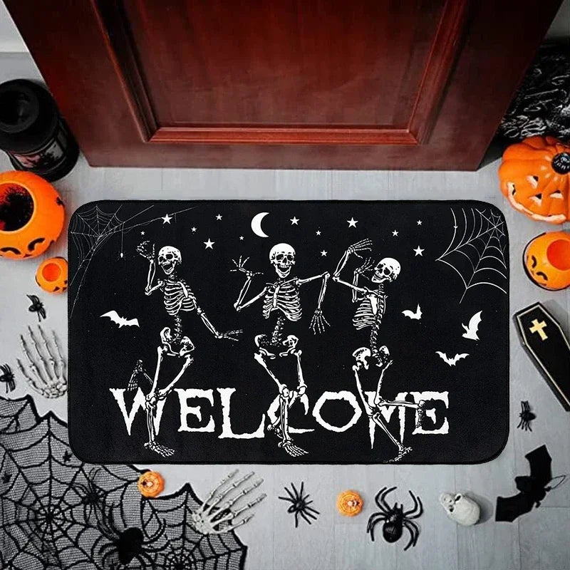 Halloween Skeleton Door Mat – Non-Slip Spooky Skull Welcome Rug