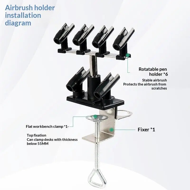 6-Clamp Airbrush Holder Gravity Stand Kit | Table Bench Station