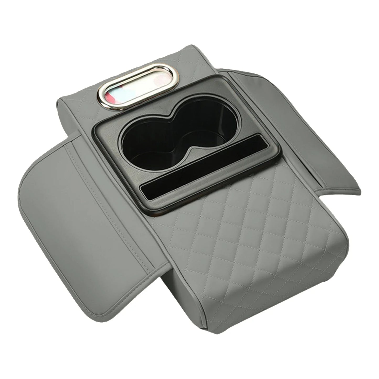 Universal Car Armrest Pad Convenient with Pocket and Tissue Box Bottle Holder Suitable for Truck SUV Van Peaceful Pleasures Health and Wellness Gray