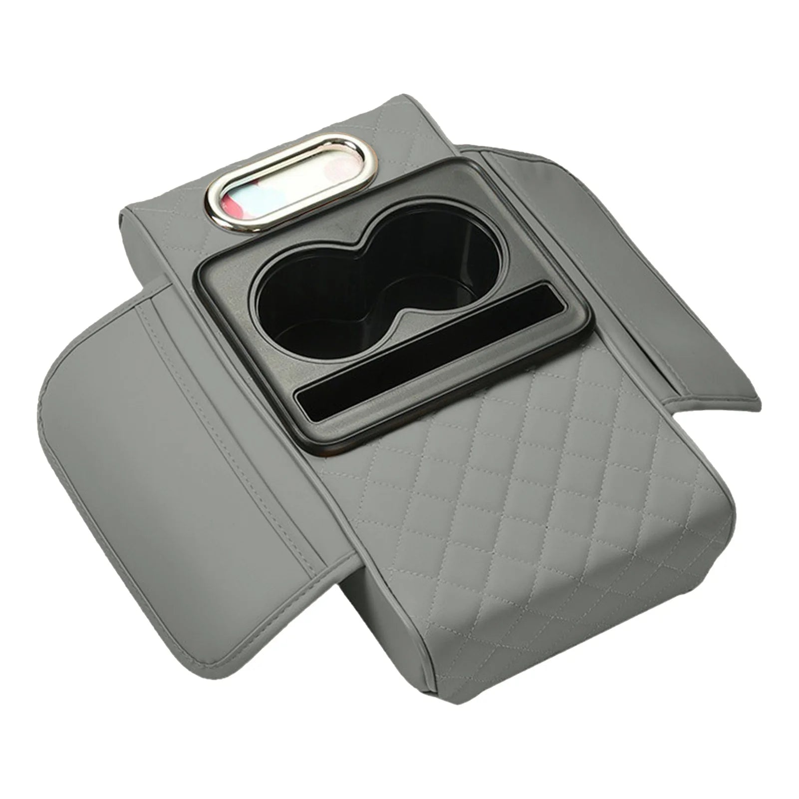 Universal Car Armrest Pad Convenient with Pocket and Tissue Box Bottle Holder Suitable for Truck SUV Van Peaceful Pleasures Health and Wellness Gray