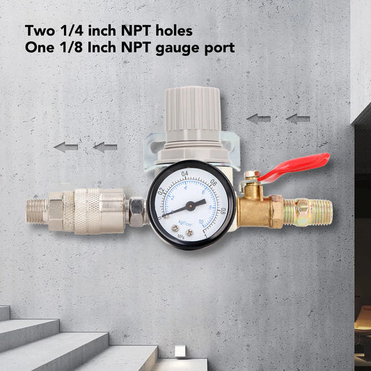 Air Compressor Pressure Regulator 1/4 Inch NPT Air Pressure Regulator with 0‑1MPa Gauge for Pneumatic Tool Air Regulator Peaceful Pleasures Health and Wellness Default Title