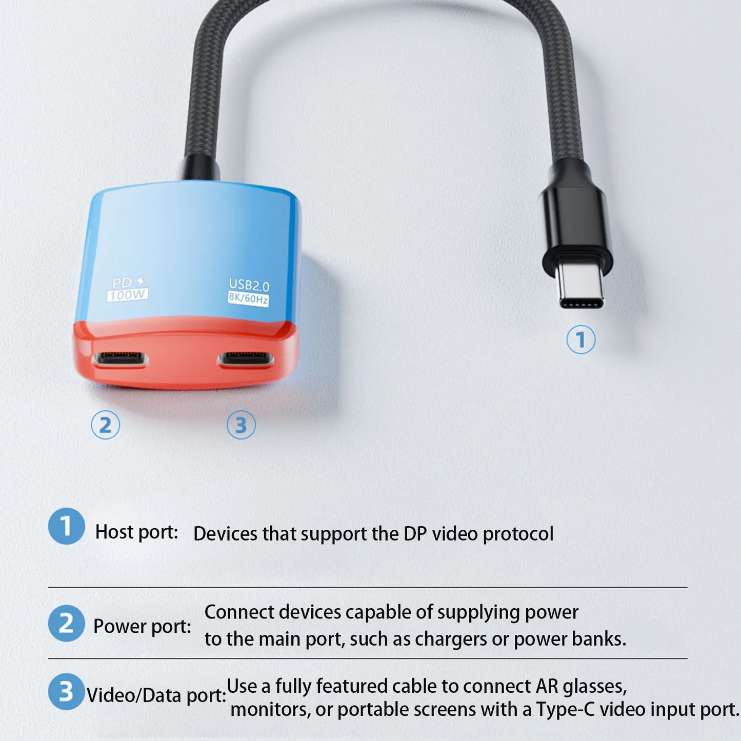 2-in-1 Type-C To AR Glasses Charging Adapter with 100W PD Fast Chargings Type-C Converter High Definition Stable Connection Peaceful Pleasures Health and Wellness