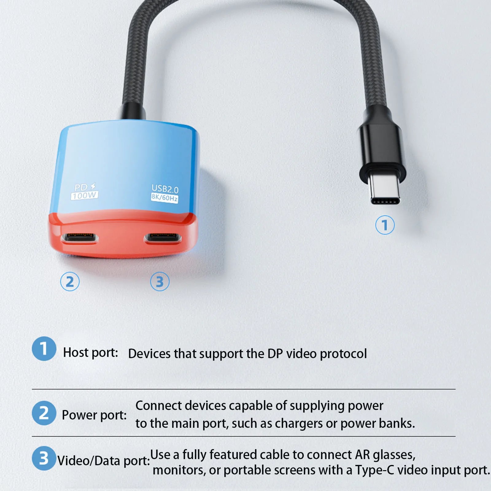 2-in-1 Type-C To AR Glasses Charging Adapter with 100W PD Fast Chargings Type-C Converter High Definition Stable Connection Peaceful Pleasures Health and Wellness
