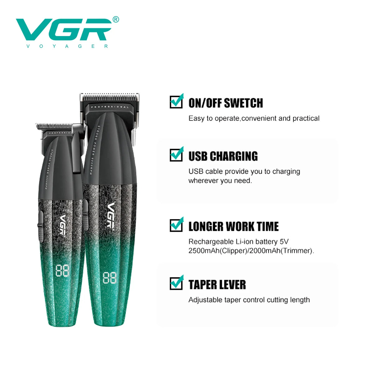 VGR Professional Electric Hair Clipper 9000 RPM High end Multi gear Adjustment Electric Push Cutting Alloy Blade Trimmer V-640S2 Peaceful Pleasures Health and Wellness