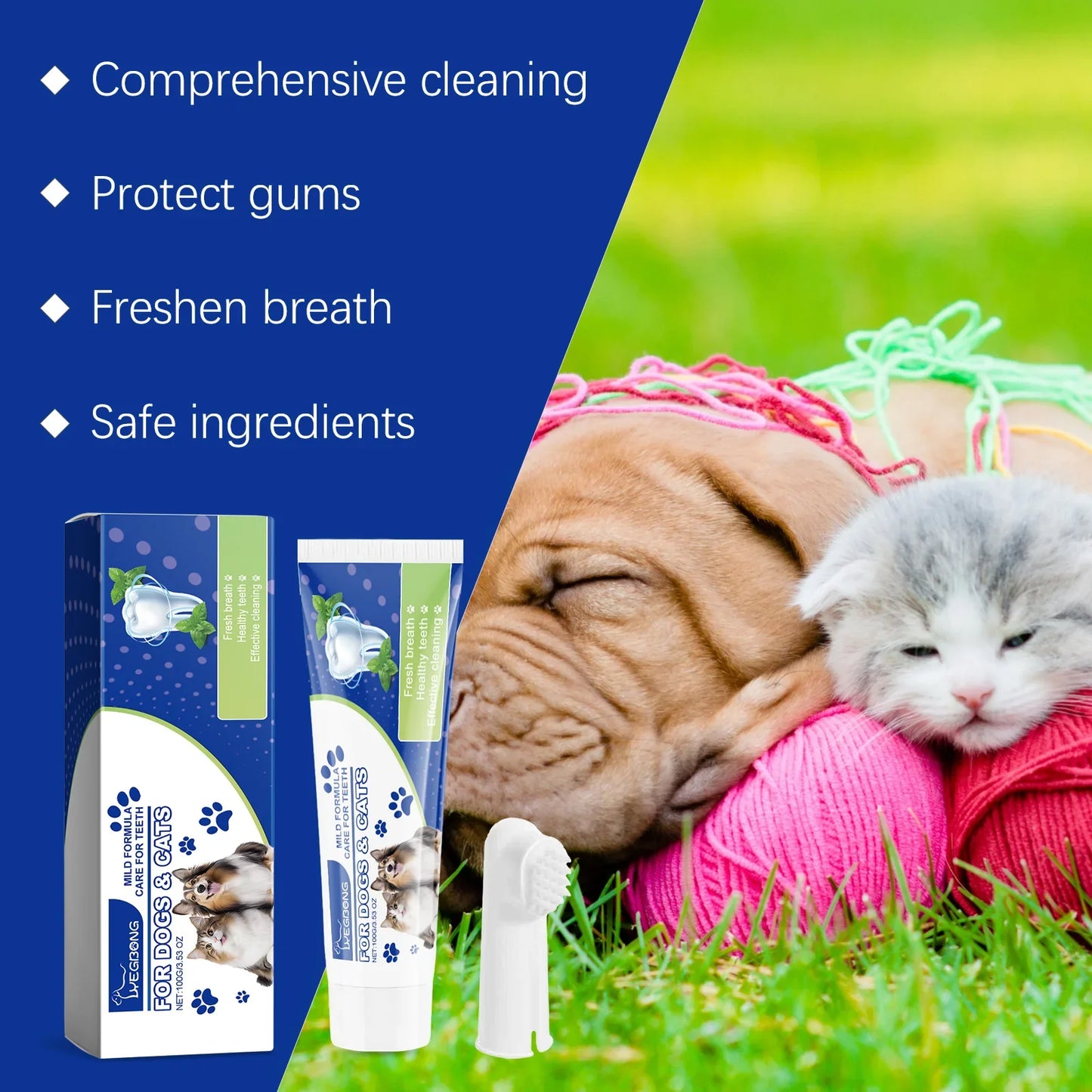 Dog Dental Care Kit – Pet Toothbrush & Toothpaste Set 100g