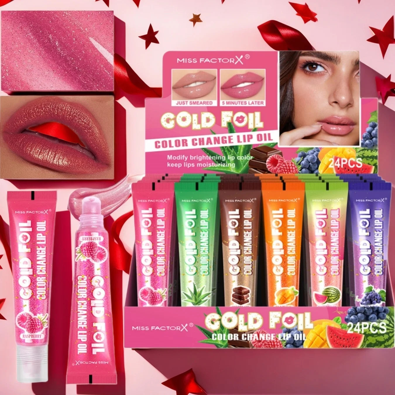 Shiny Lip Oil Gift Set 15ml×24PCS deep moisturizing non-decolorizing foil brightening and embellishing lip color gift Peaceful Pleasures Health and Wellness