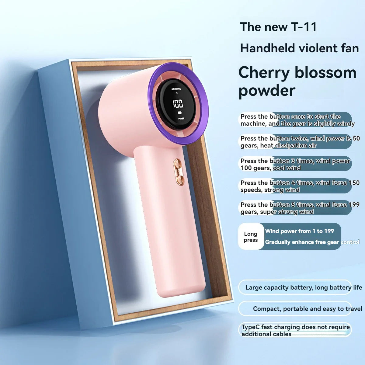 URGGU Bladeless Turbo Fan – 199 Speeds, 3000mAh USB Portable