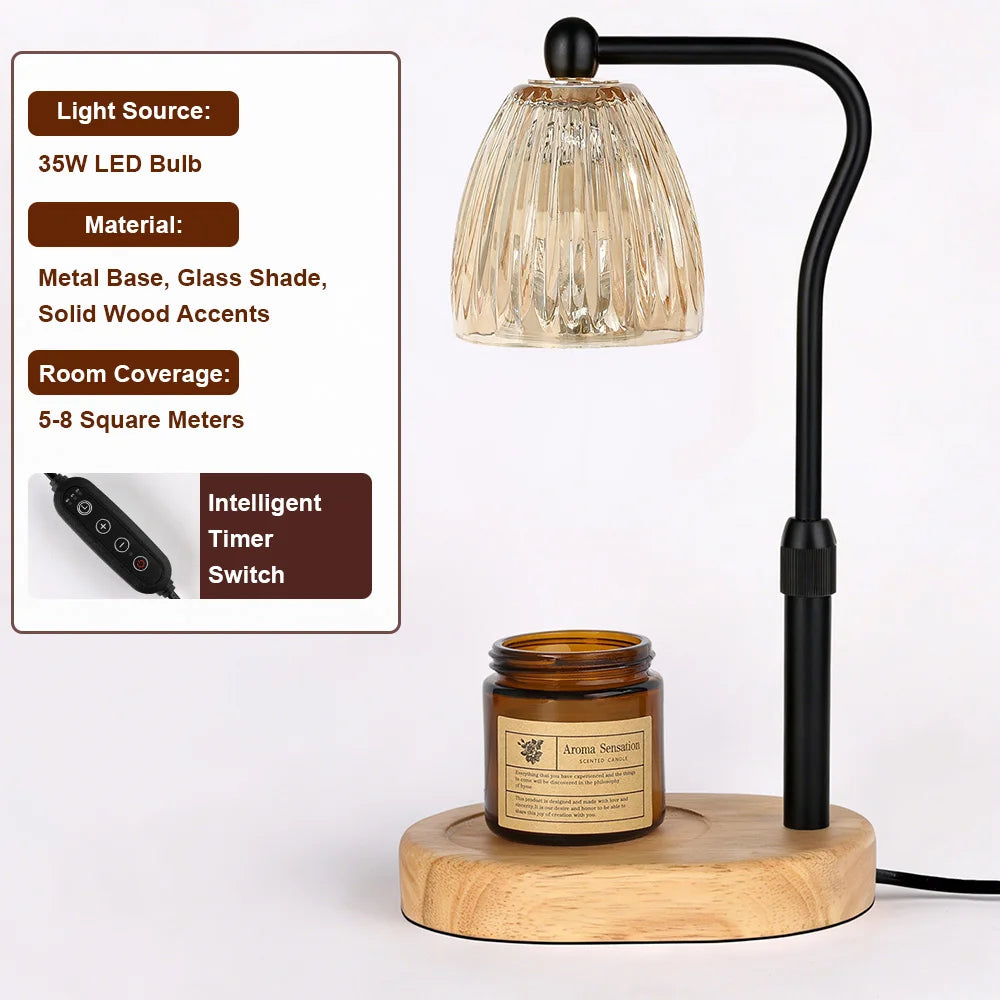 35W Dimmable Candle Warmer Lamp with Timer | Retro Wood & Glass
