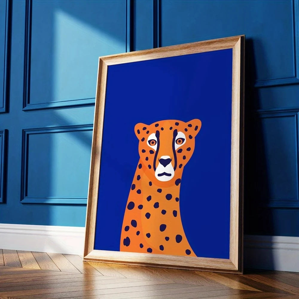 Cheetah Royal Blue Jungle Canvas Wall Art Print | Home Decor