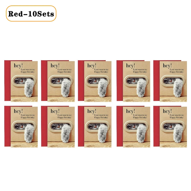 Cute Cat Paw Birthday Card with Envelope & Sticker | 1–40 Sets
