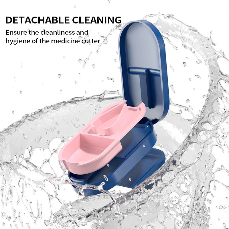 Portable Pill Splitter -2-in-1 Pill Box with Stainless Steel Blade - Suitable for Vitamin Tablets - Cutting Pills 1/2, 1/4 with Peaceful Pleasures Health and Wellness