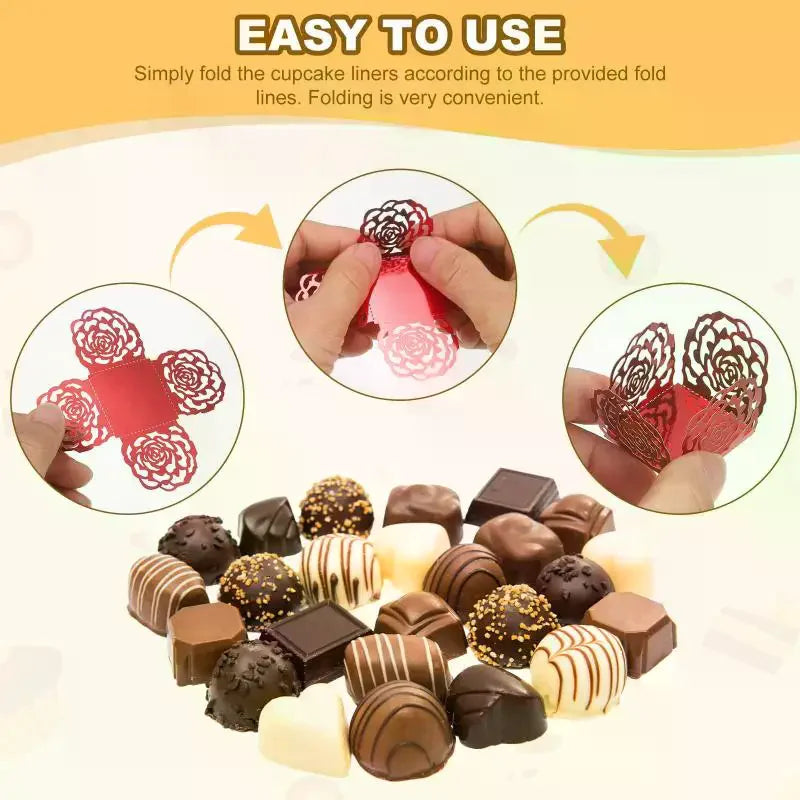 50-Pack Gold Rose Laser-Cut Dessert Liners & Cake Wrappers