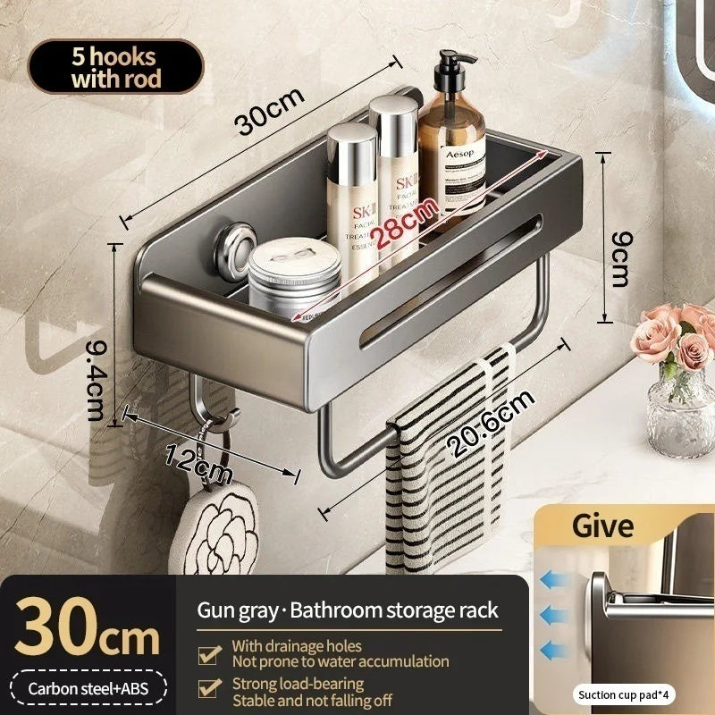 No-Drill Suction Cup Bathroom Shelf | Wall Mount Storage Rack