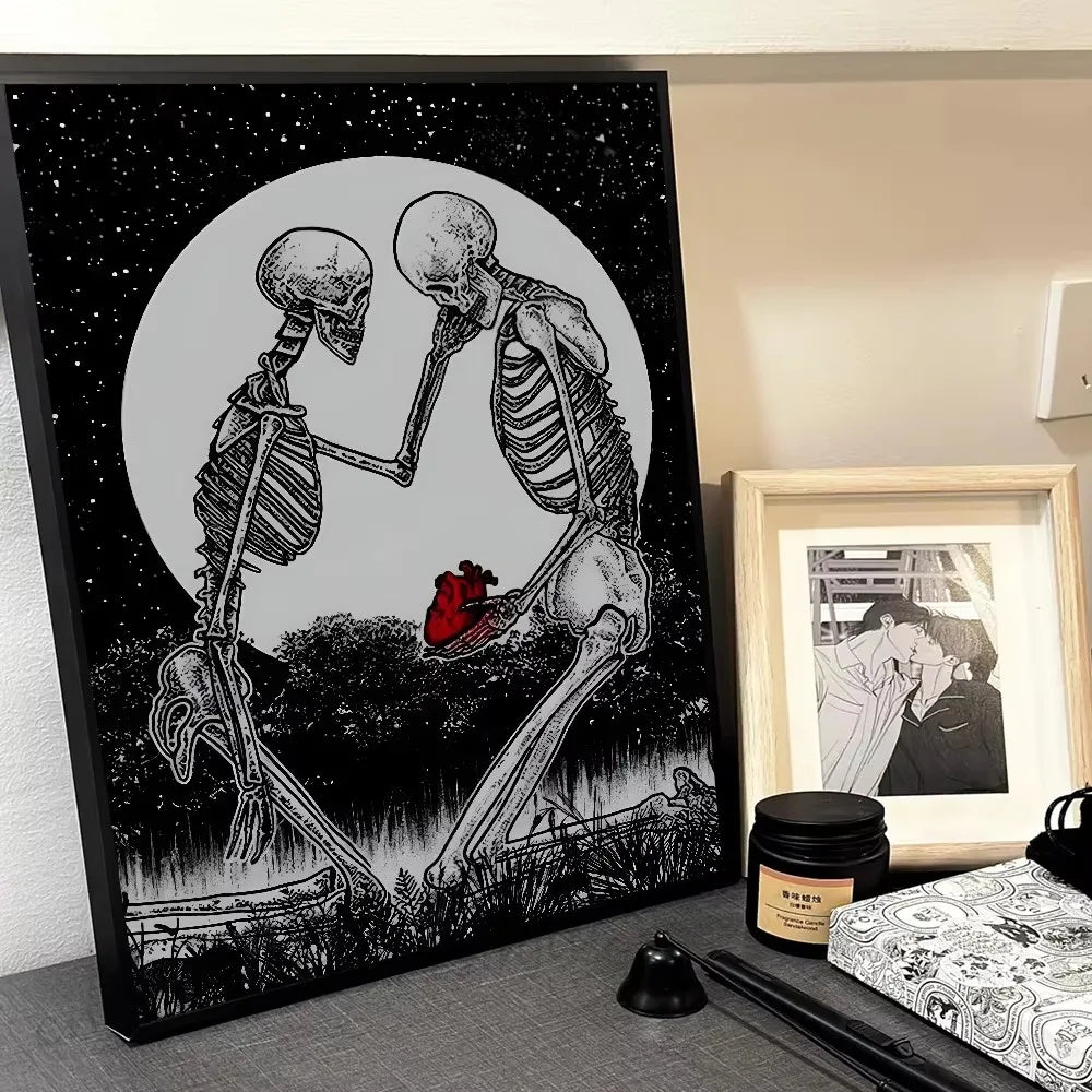 Vintage Botanical Skeleton Skull Poster - Art Deco Classic Retro Gothic Dark Academia Canvas Art Print Frameless Wall Art Decor Peaceful Pleasures Health and Wellness ZLH5081 40x60cm No Frame