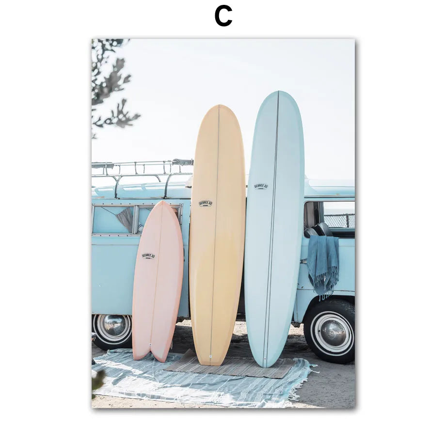 Canvas Painting Nordic Surf Posters And Prints Wall Art Pictures For Living Room Home Decor Beach Surfers Coconut Tree Car Peaceful Pleasures Health and Wellness T80504-03 30x40cm Unframed