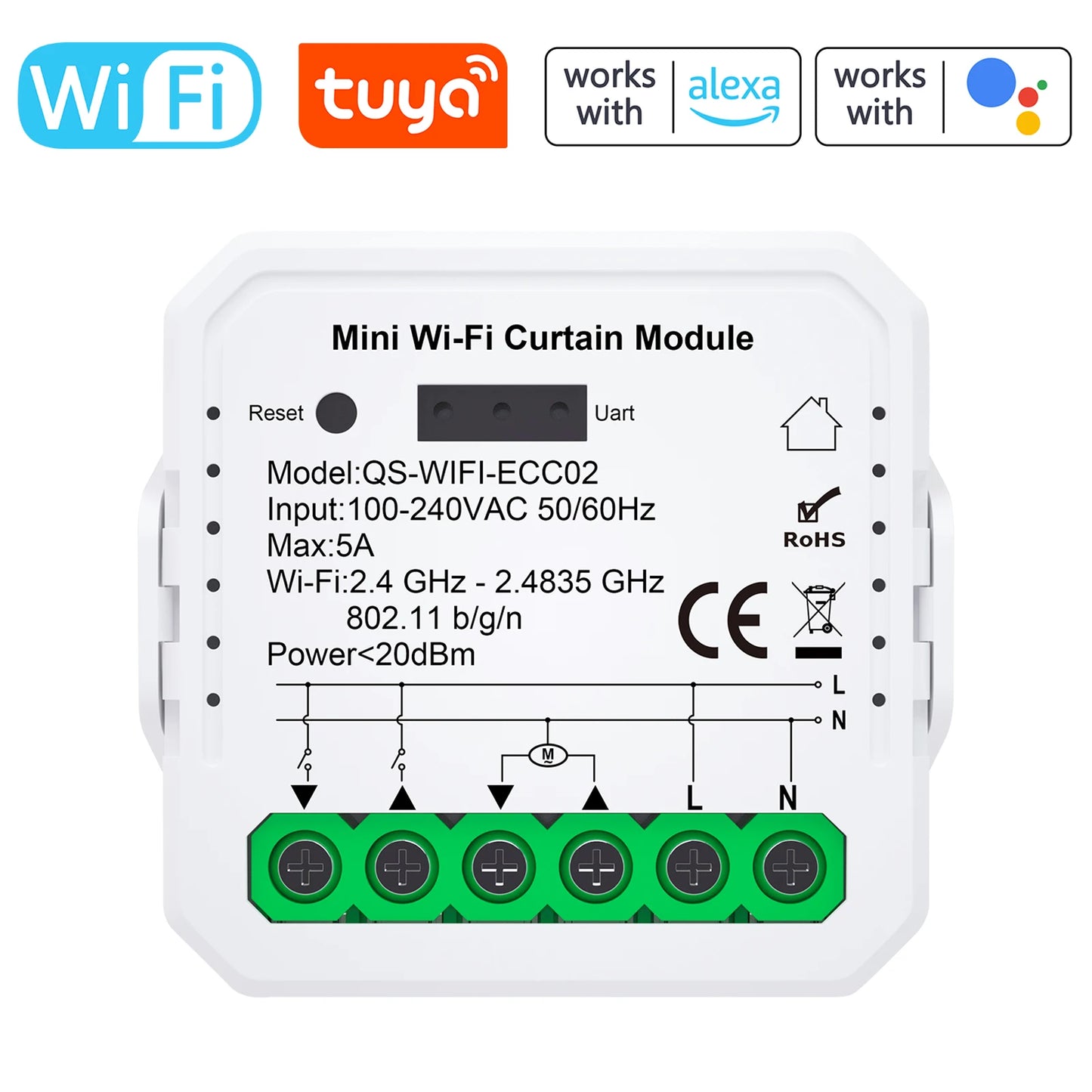 Tuya WiFi/ZIGBEE Smart Curtain Module Blinds Motor Home Intelligent Appliance Mobilephone APP Remotely Control Curtain Peaceful Pleasures Health and Wellness 1pcs WIFI