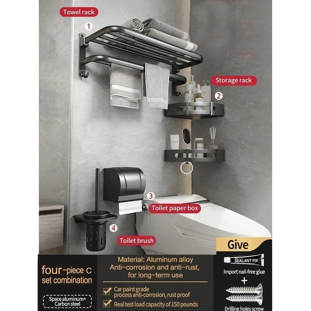 No-Drill Wall Mounted Bathroom Hardware Set | Towel Rack & Hook