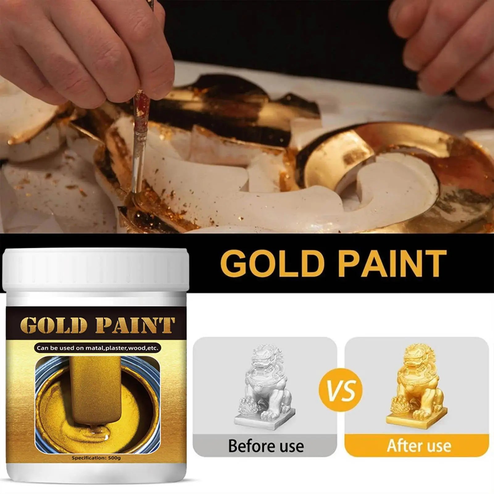 Gold Craft Paint 300g Water-Based Metallicliquid Paint For Wood, Metal, Fabric & Furniture, DIY Painting Supplies, Iron Railing Peaceful Pleasures Health and Wellness