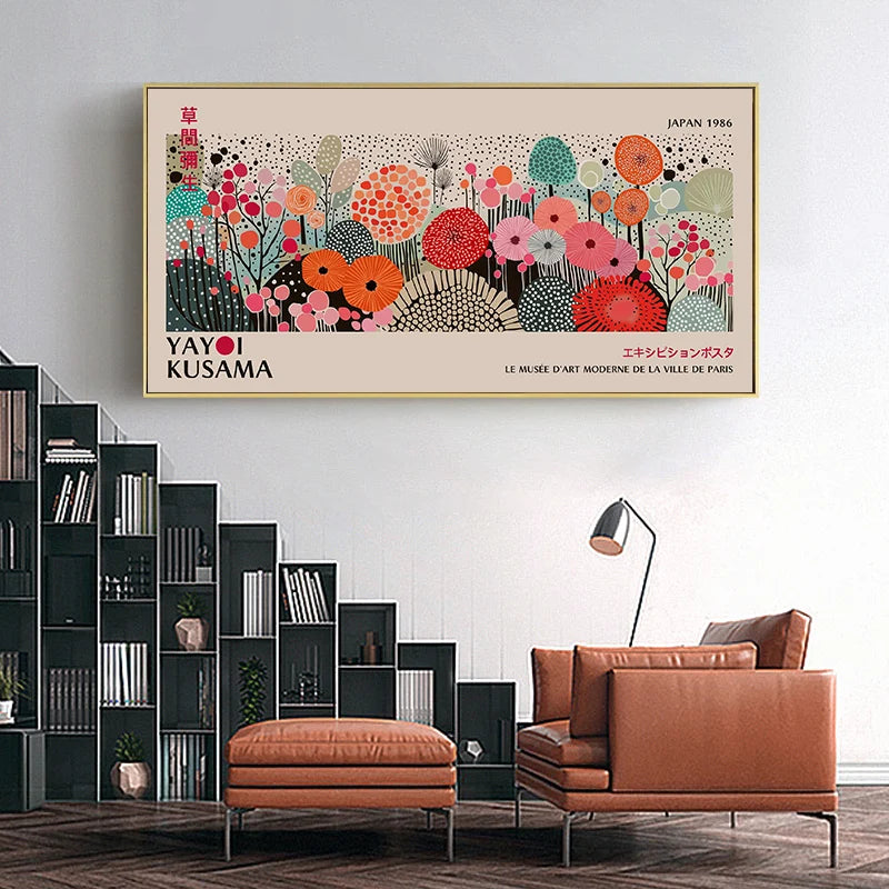Abstract Yayoi Kusama Flower Japanese Exhibition Art Poster Vintage Print Canvas Painting Modern Room Wall Home Decor cuadros Peaceful Pleasures Health and Wellness