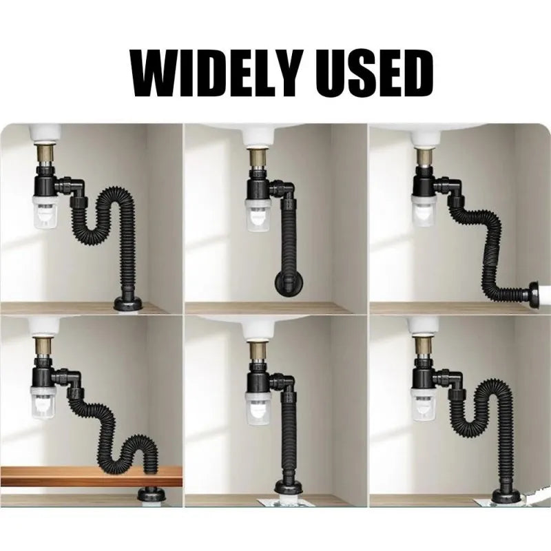 Flexible Sink Drain Pipe & Odor-Blocking Strainer | Universal Fit