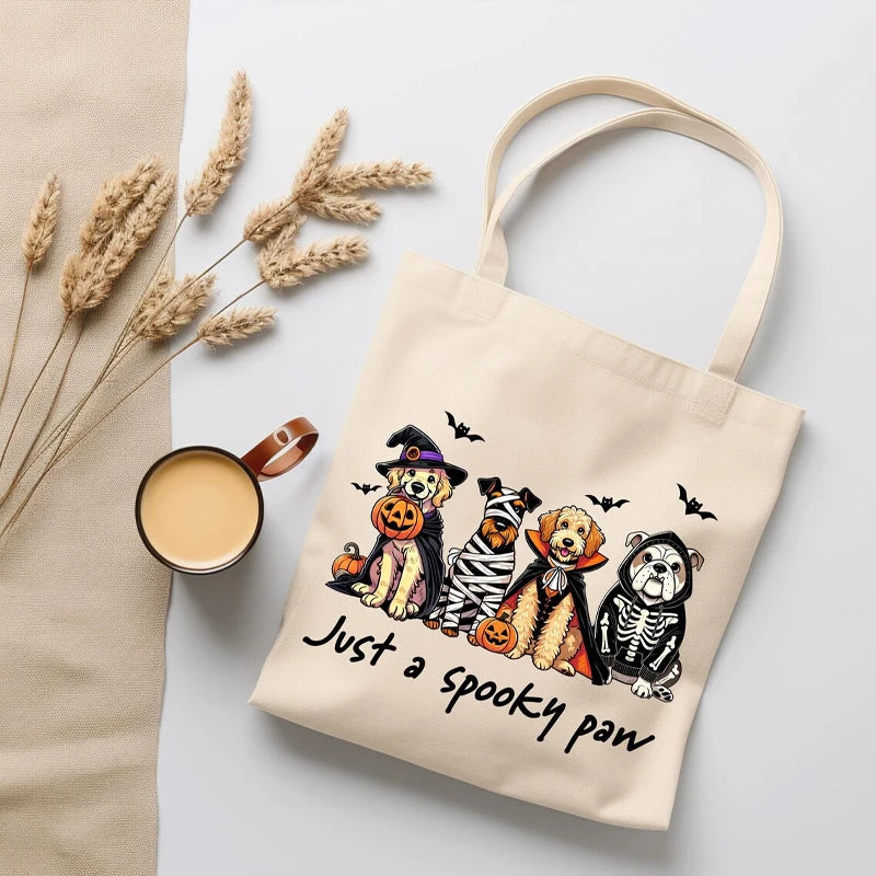 "Just A Spooky Paw" Halloween Dog Canvas Tote Bag | Dog Gift Canvas Tote Bag Peaceful Pleasures Health and Wellness
