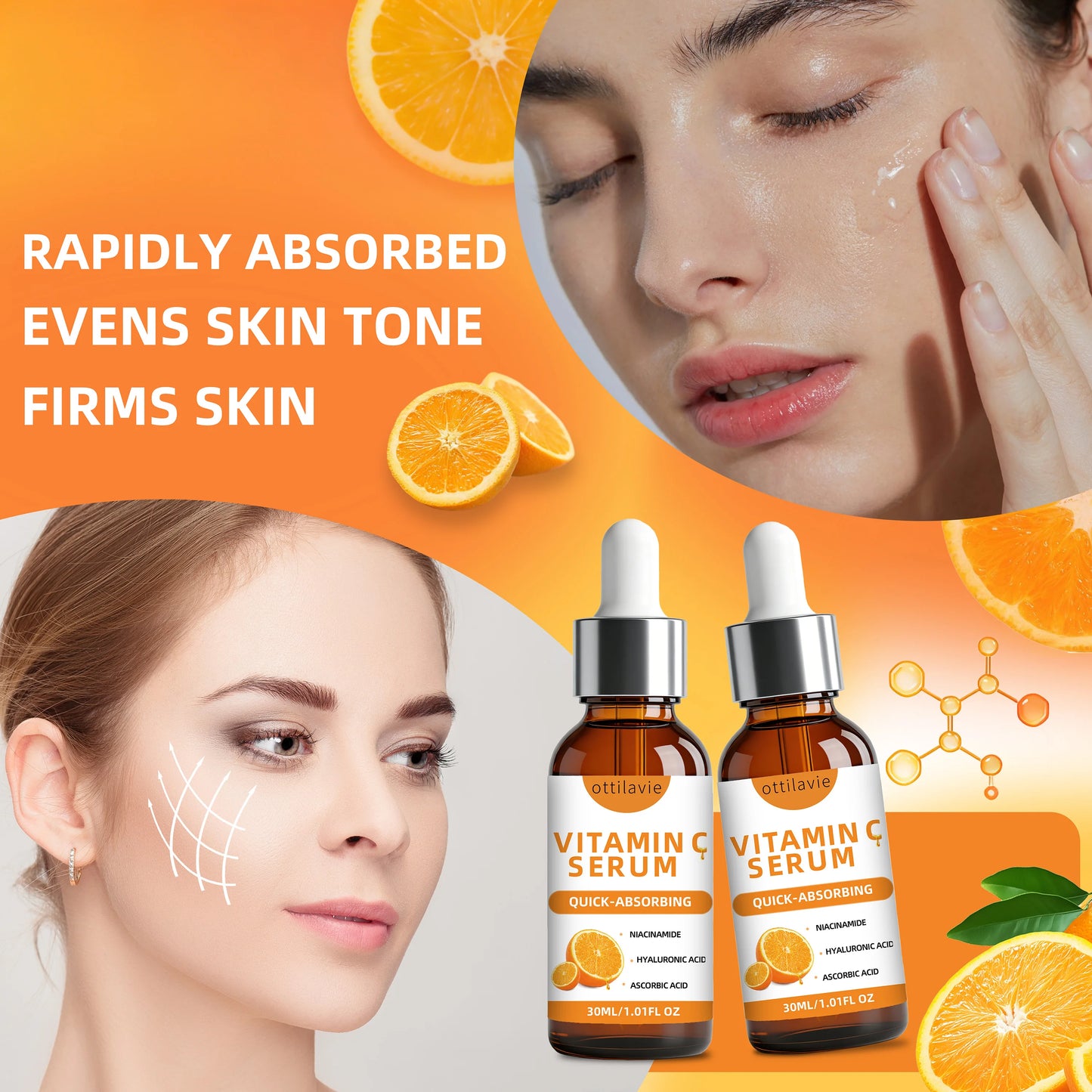 2pcs Ottilavie Vitamin C Serum-Deep Moisturizing Essence,Lifting&Firming Skin,Lightweight Non-Greasy, Unisex, For All Skin Types Peaceful Pleasures Health and Wellness