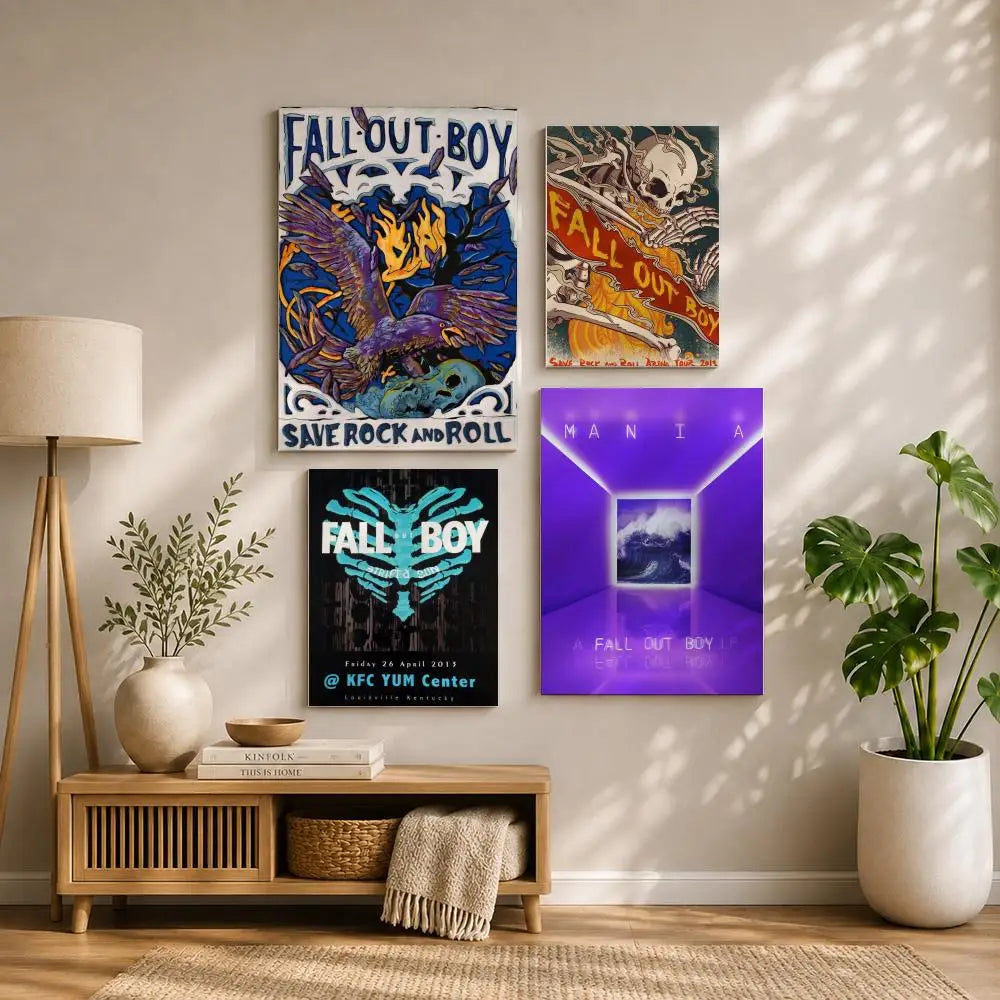 Band F-Fall Out BoyS Poster HD Self Adhesive Waterproof Wall Art Ideal for Home Office Dorm Bedroom Great Gift Peaceful Pleasures Health and Wellness