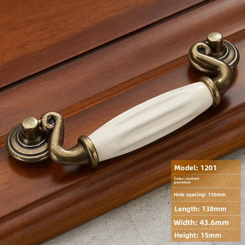 Antique Bronze Morning Glory Cabinet Knobs | Ceramic & Zinc Alloy