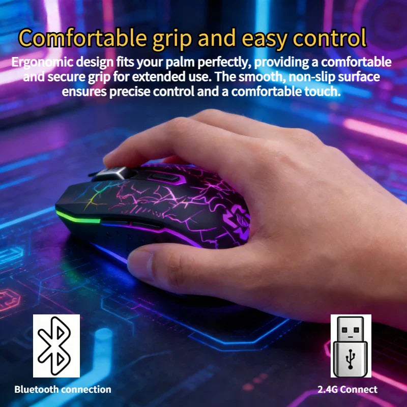 DIXSG Bluetooth 5.2 RGB Wireless Gaming Mouse – Dual-Mode, Silent