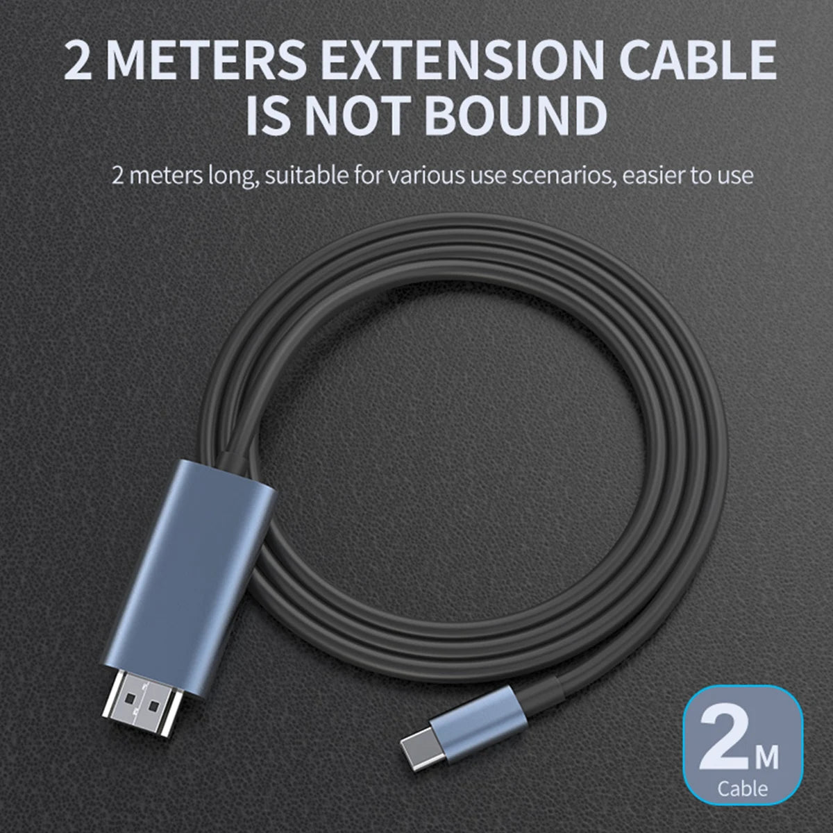 USB-C to HDMI Cable 4K 60Hz | Thunderbolt 3 & 4, 2m USB-C HDMI Cable Peaceful Pleasures Health and Wellness GRAY