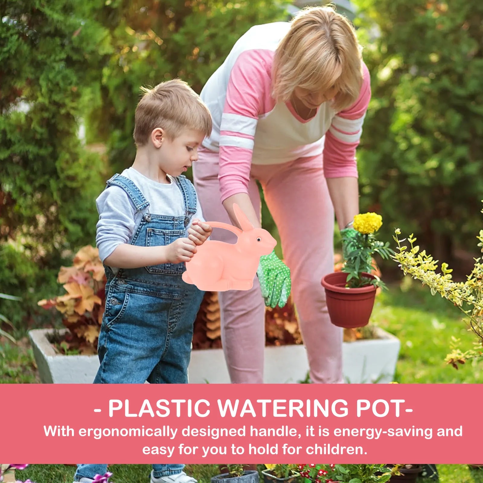 Rabbit Shape Watering Kettle for Outdoor Gardening Safe Bpa-Free Plastic Cartoon Watering Can Non-Damaging Peaceful Pleasures Health and Wellness