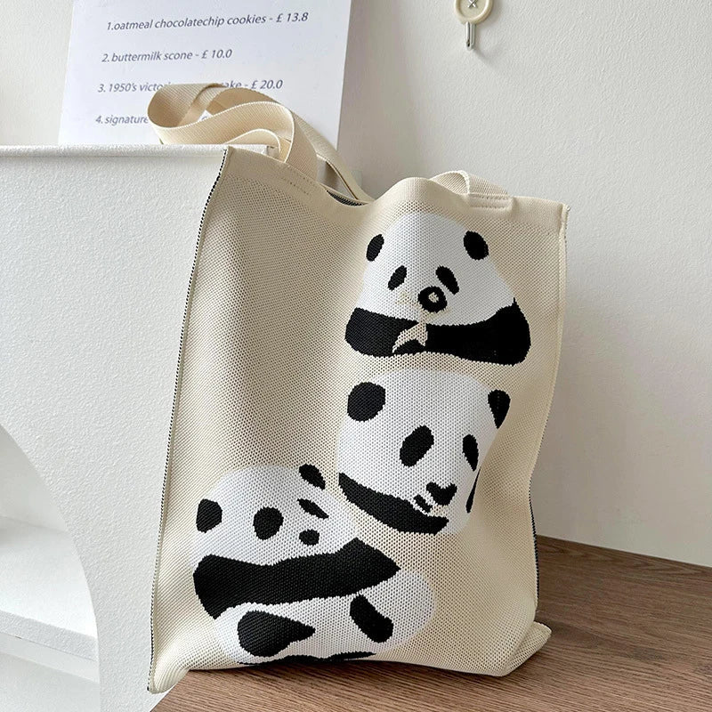 Knitted Cartoon Shoulder Bag – Large Capacity Women's Tote