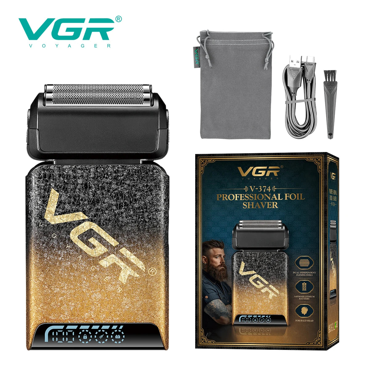 VGR new reciprocating men's shaver gradient color ice crack body high-end shaver intelligent digital hair whitening device V-374 Peaceful Pleasures Health and Wellness USB