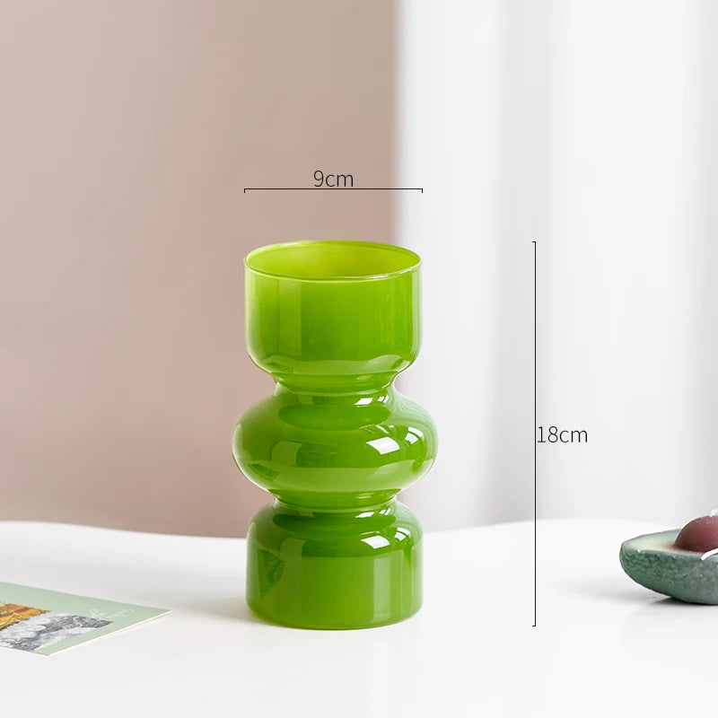 Green Glass Vase | Hydroponics Plant Pot & Floral Decor