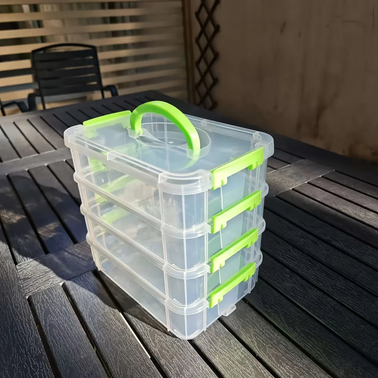 4-Layer Transparent Partitioned Drawer Storage Box with Cover