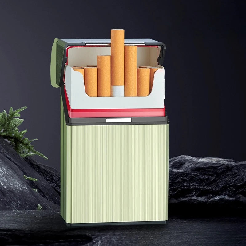 Portable Slim Aluminum Cigarette Case Regular King Size Plastic Cigar Tobacco Holder Box Storage Container Smoking Accessories Peaceful Pleasures Health and Wellness Golden
