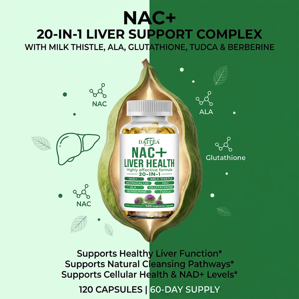 Liver Advanced+, 20-in-1 Complex with Milk Thistle, Dandelion, NAD, NAC, Glutathione, Artichoke, Turmeric, & Astragalus, Non-GMO Peaceful Pleasures Health and Wellness