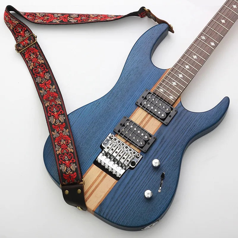 Embroidered Guitar Strap Soft Vintage Flowers Adjustable Creative